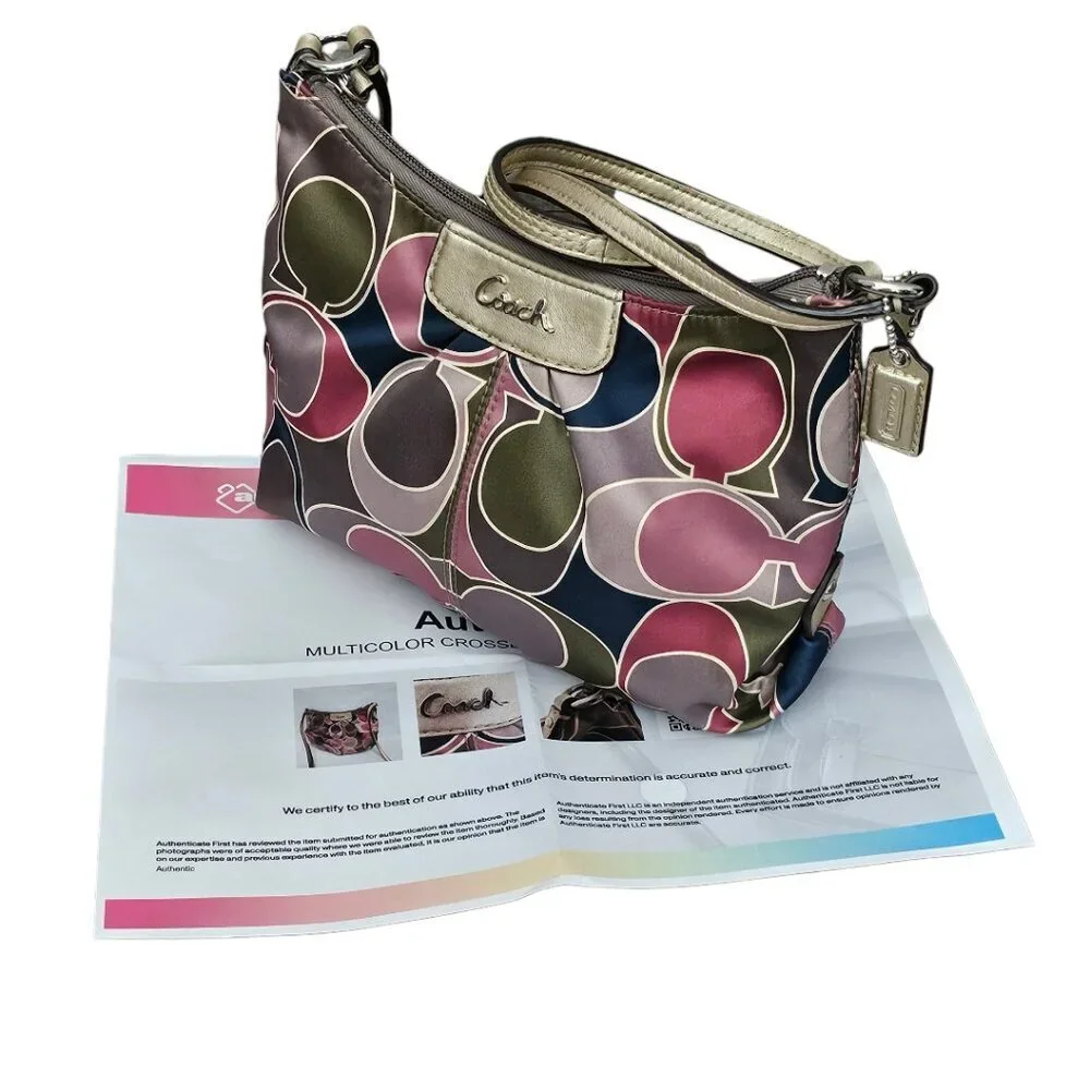 Coach Ashley Scarf Print Y2K Sateen Leather Trim Crossbody Shoulder Bag COA
